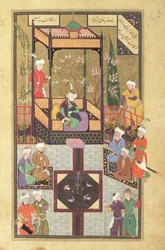 Die Gartenszene, aus einem Bustan (der Obstgarten) von Sadi, Persisch, aus Buchara, Usbekistan, aus der Mughal-Periode, ca. 1531-32